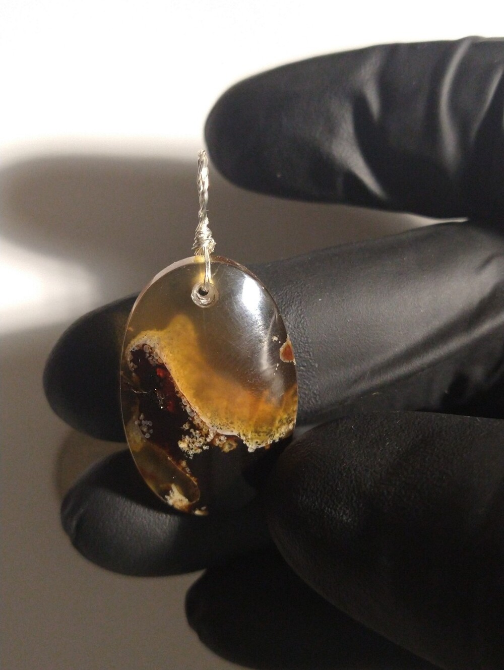 Amber Cabochon Sterling Silver Pendant